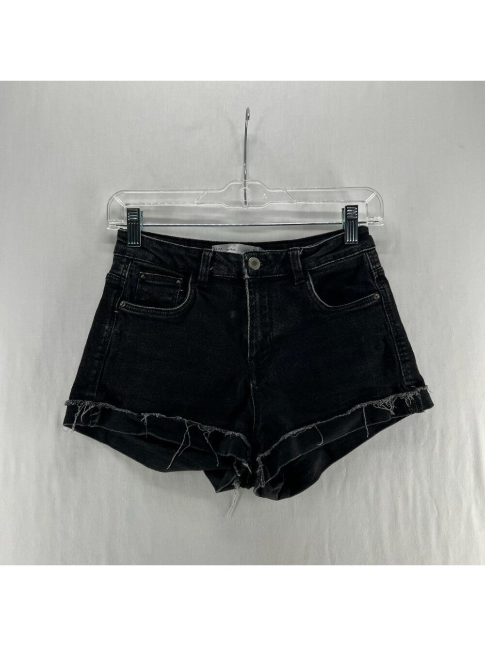 Zara Trafaluc Denimwear Cut Off Shorts Size 2 High Waist Distressed Frayed Black